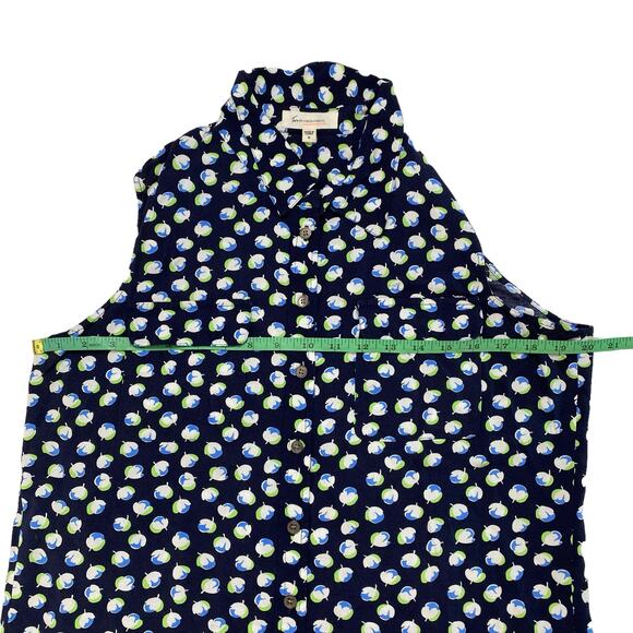 VINCE CAMUTO TWO Blue Spring Blossom Collared Sleeveless Blouse Medium Rayon - Picture 8 of 9